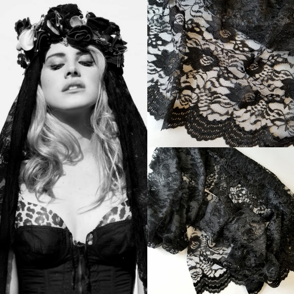 ❗Vintage Italian Lace Black Rose Embroidered Detail Veil❗